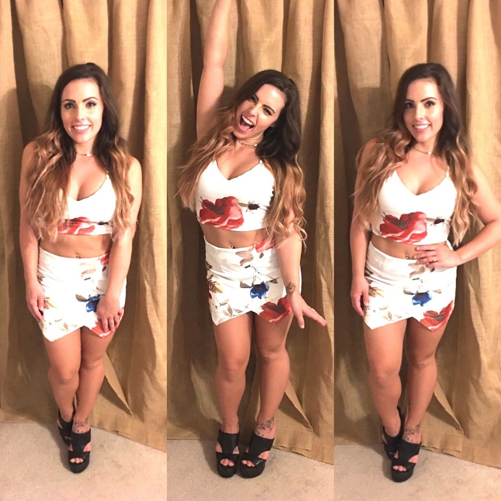 White floral 2-piece shorts & tank set